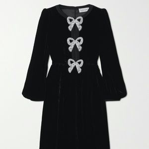 SALONI Camille Bow-Embellished Velvet Midi Dress US 8